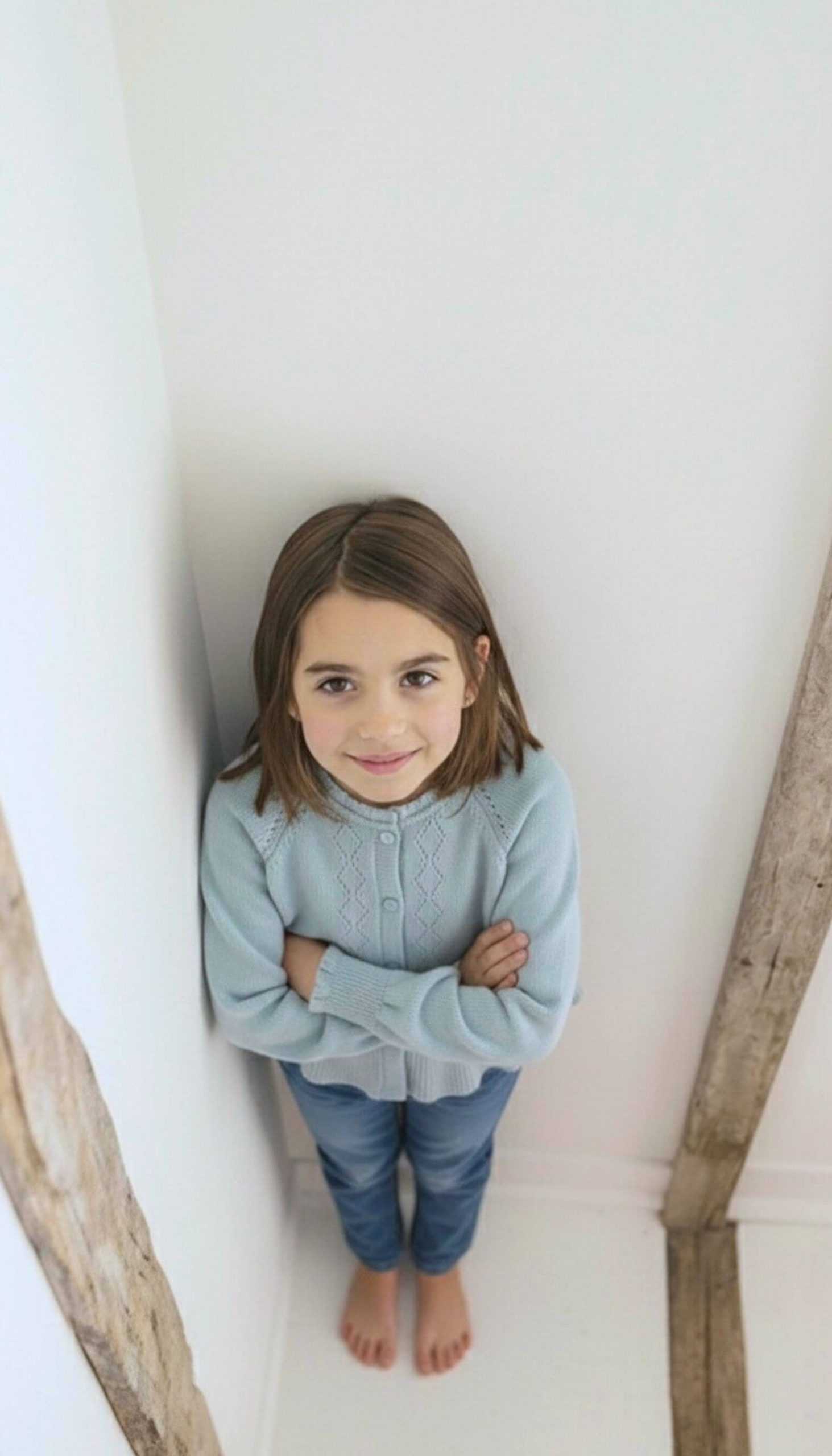 Detalle del tejido de punto azul del jersey infantil para niña.