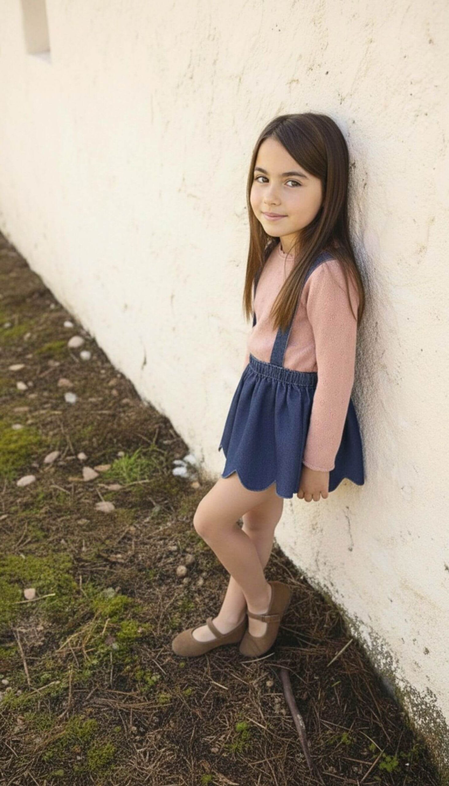 Jersey infantil de punto rosa para niña visto de perfil.