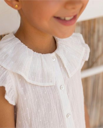 Blusa sin mangas niña plumeti guirnalda blanco