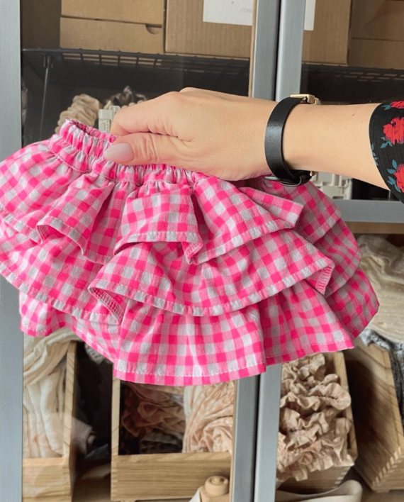 Culotte volantes vichy rosa fluor
