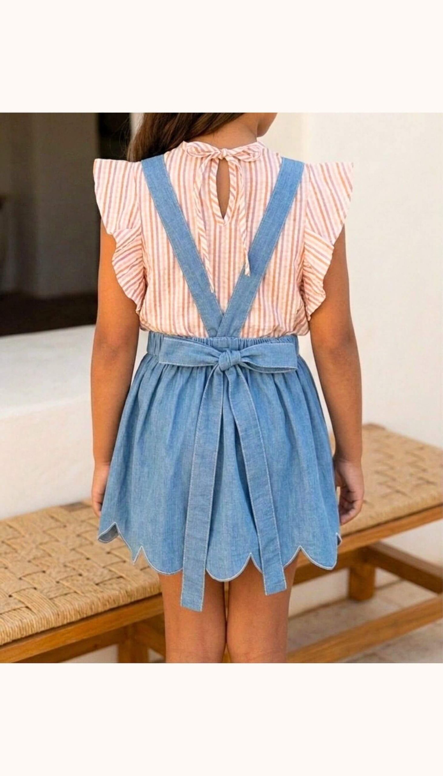 Blusa sin mangas de niña para verano en tejido de rayas Verona vista trasera