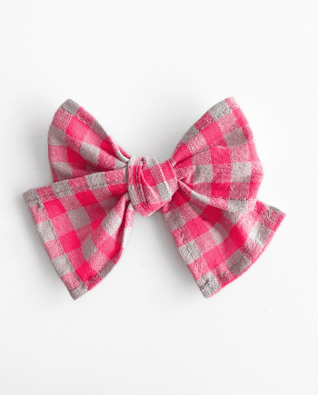 Pinza lazada con clip vichy rosa flúor