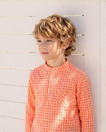 camisa-nino-manga-larga-vichy-naranja-fluor