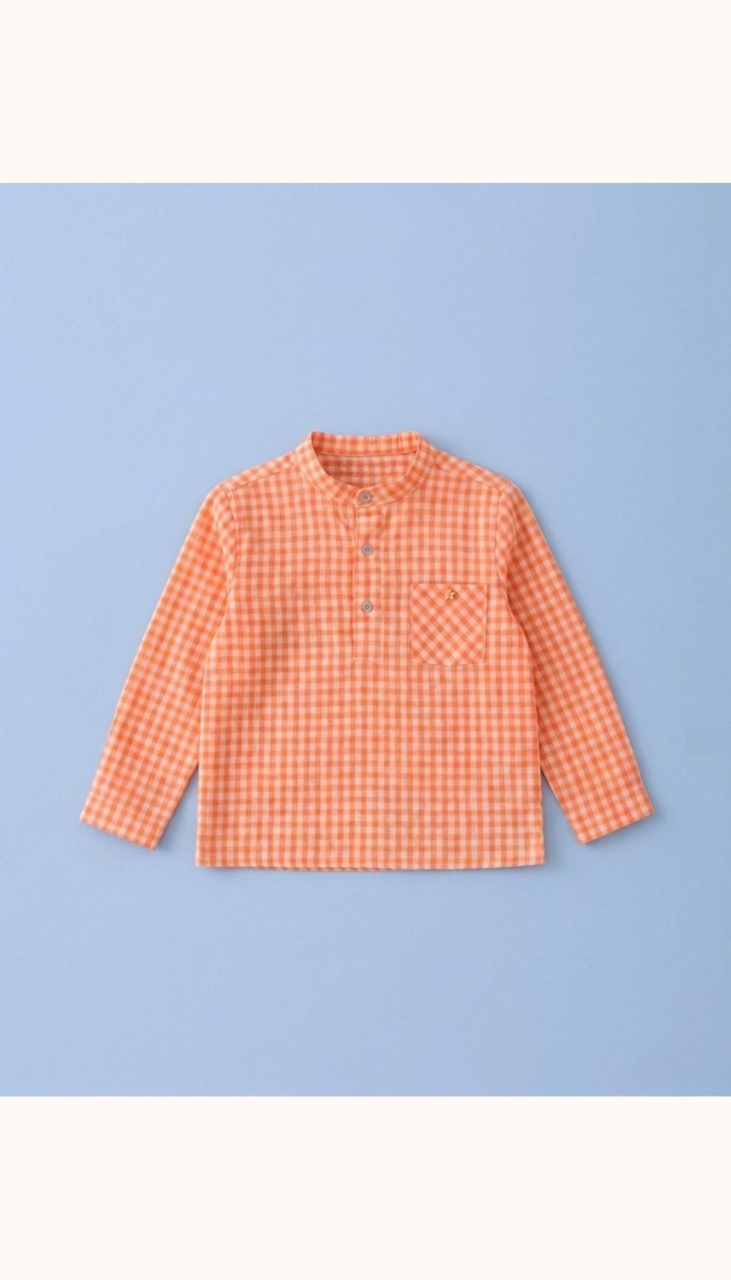 Camisa manga larga vichy naranja flúor - Imagen 3