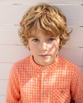 Camisa manga larga vichy naranja flúor