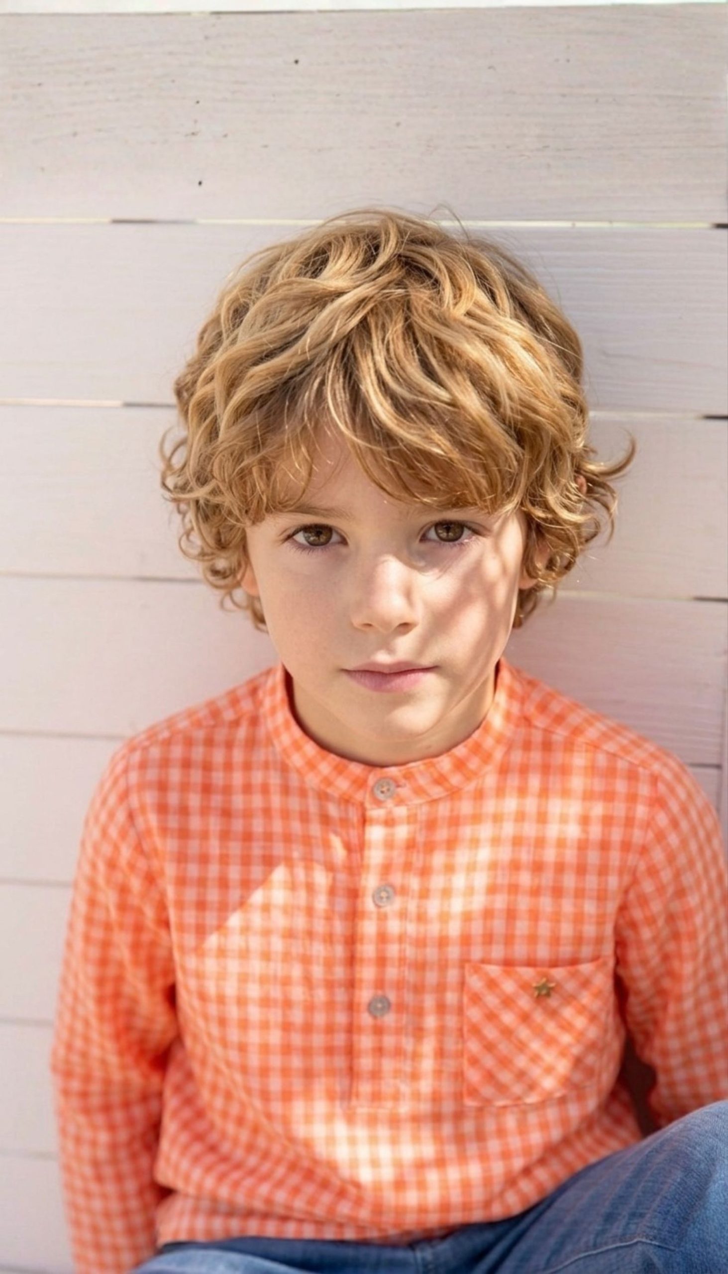 Camisa manga larga vichy naranja flúor