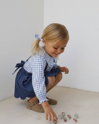 Blusa manga larga vichy azul con cuellos