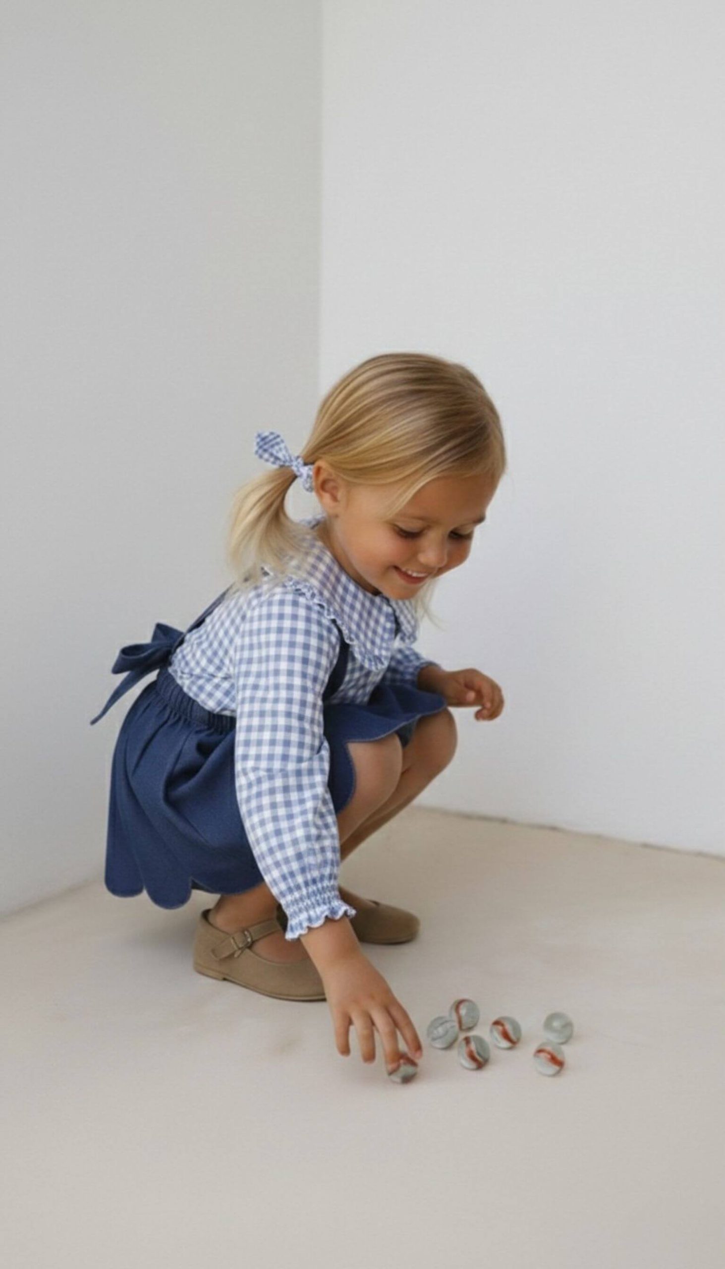 Blusa manga larga vichy azul con cuellos