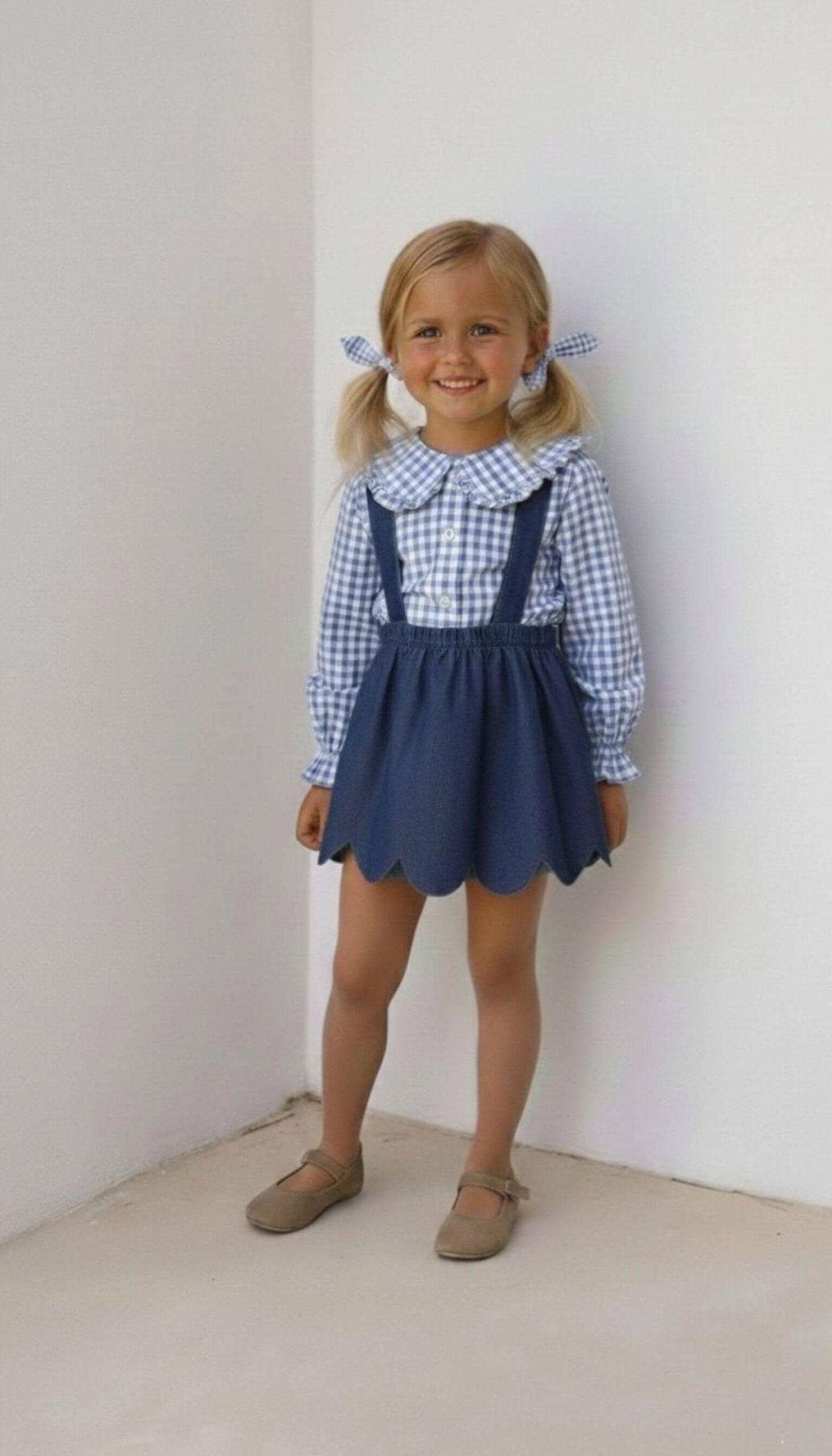 Blusa manga larga vichy azul con cuellos - Imagen 5