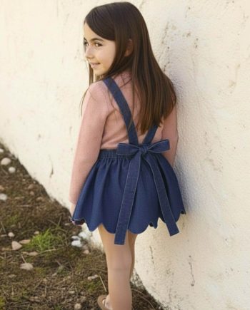 Falda con forma de ondas en el bajo en denim marino para niña