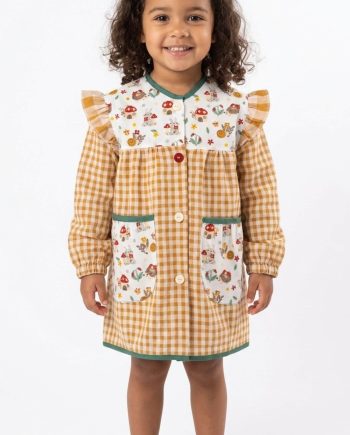 Bata escolar niña vichy caramelo con setas