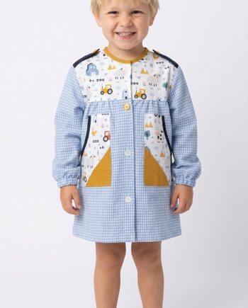Bata escolar niño azul con animales de granja